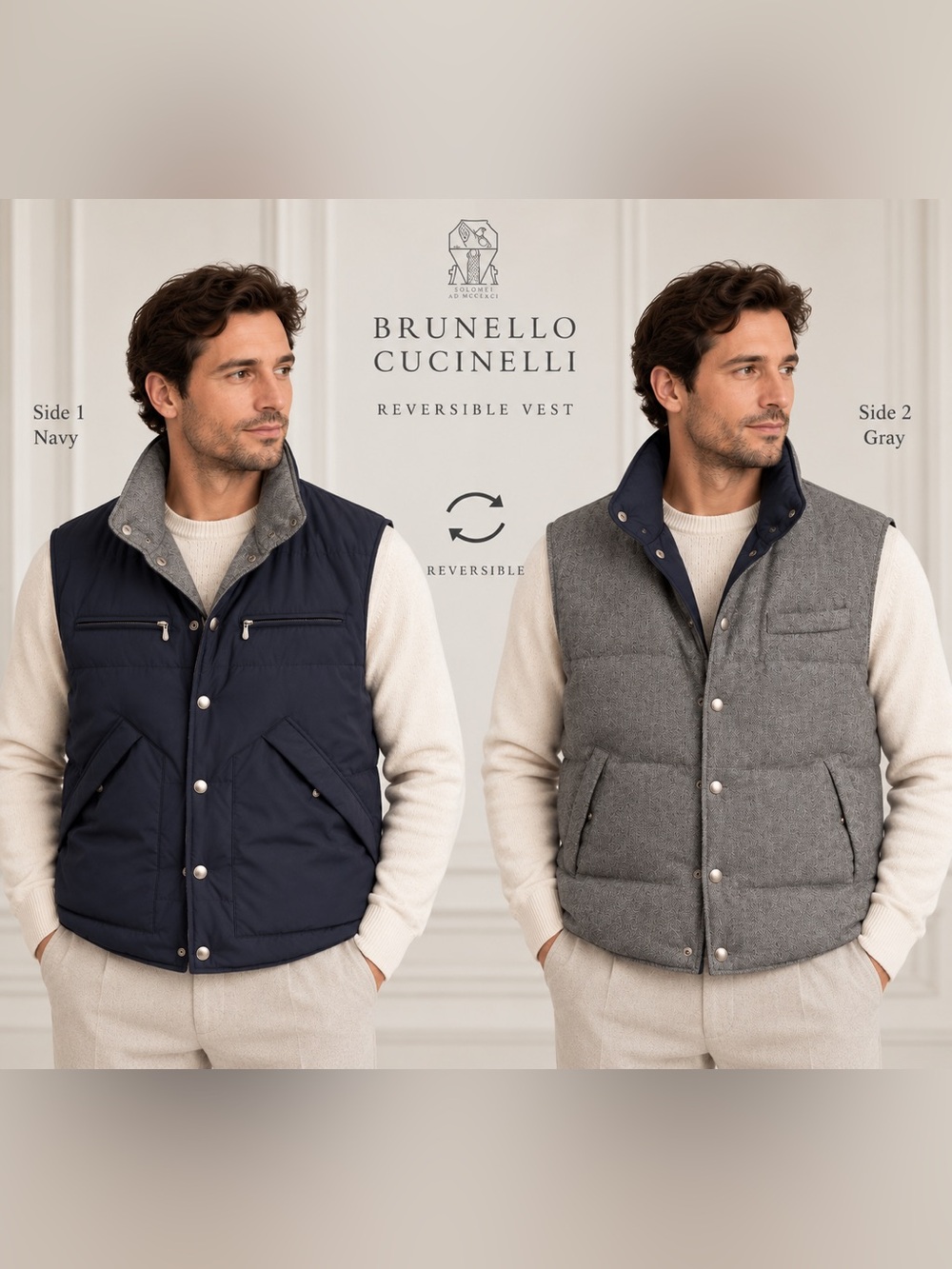 Brunello Cucinelli Reversible Wool Cashmere Puffer Vest